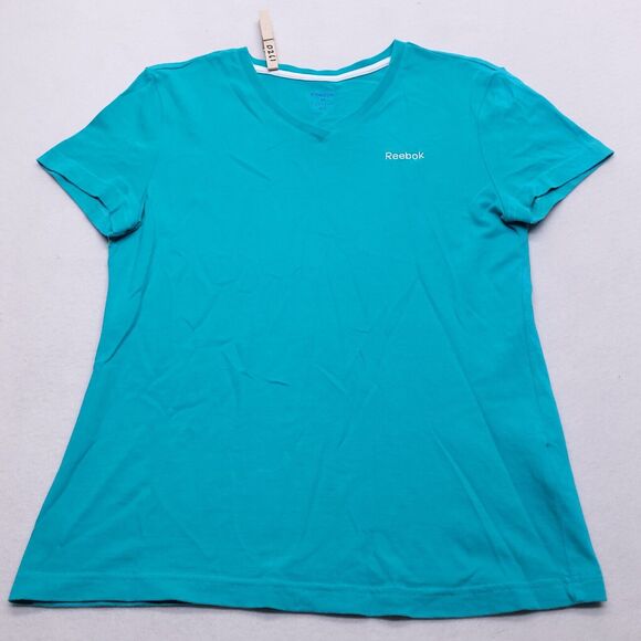 Reebok Active Pullover Short Sleeve T Shirt Womens Size Medium M Blue White - Picture 2 of 9